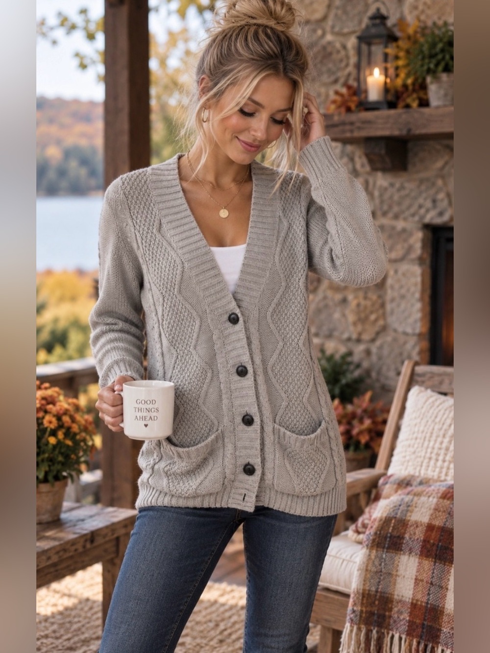 Venus Cardigan, Sz. S, Gray Knit/Chunky/Boyfriend Sweater, Large Buttons